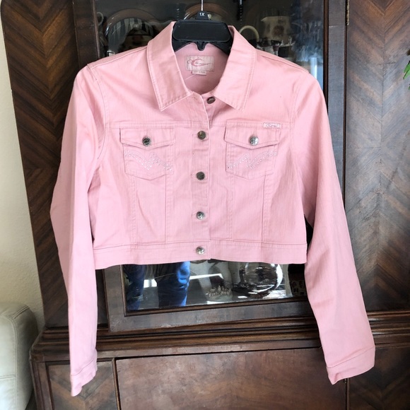 light pink cropped denim jacket